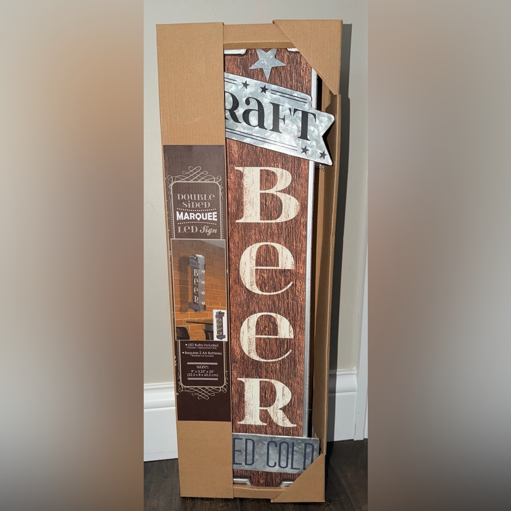 NEW Craft Beer Served Cold Metal and Wood LED Marquee Sign - Picture 2 of 4